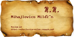 Mihajlovics Milán névjegykártya